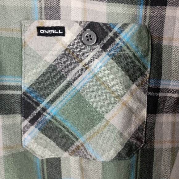 ONeill Mens Winslow Plaid Button Up Long Sleeve Shirt Size M Olive Green Shacket - Picture 3 of 8